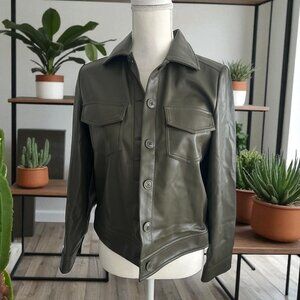 CHICO'S Olive Green Leatherette Button Jacket Size Chico's 0 / US Small